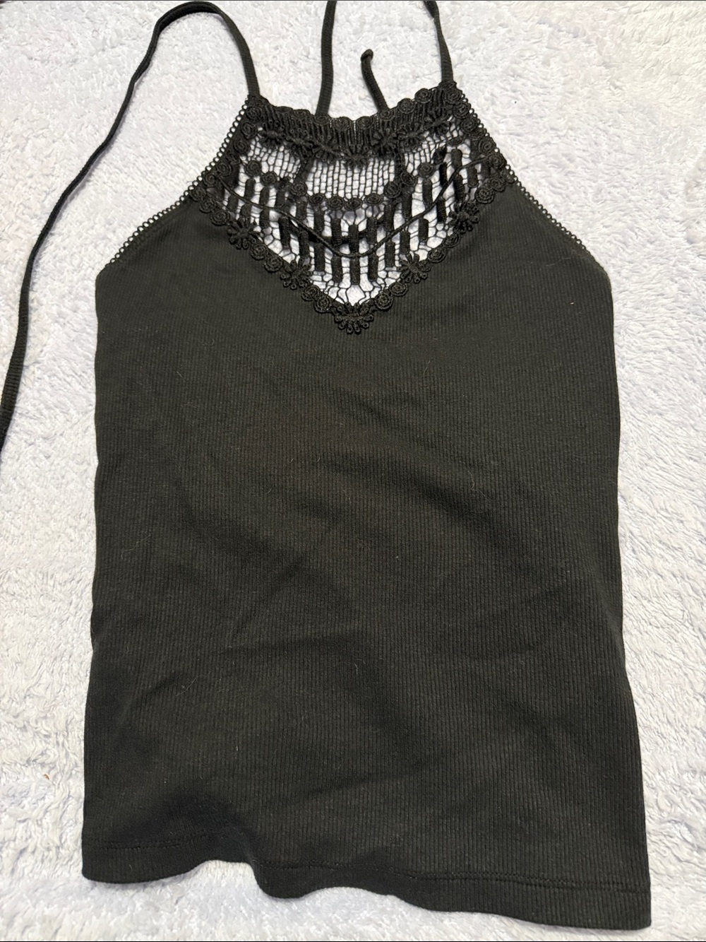 SO Black Crochet Halter Ribbed Tank Top